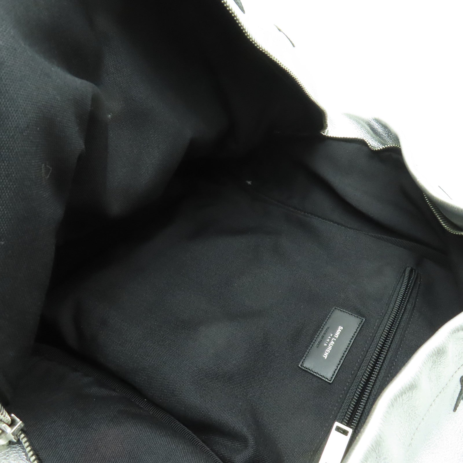 SAINT LAURENT 牛皮皮革Backpack銀扣背包銀色/黑色