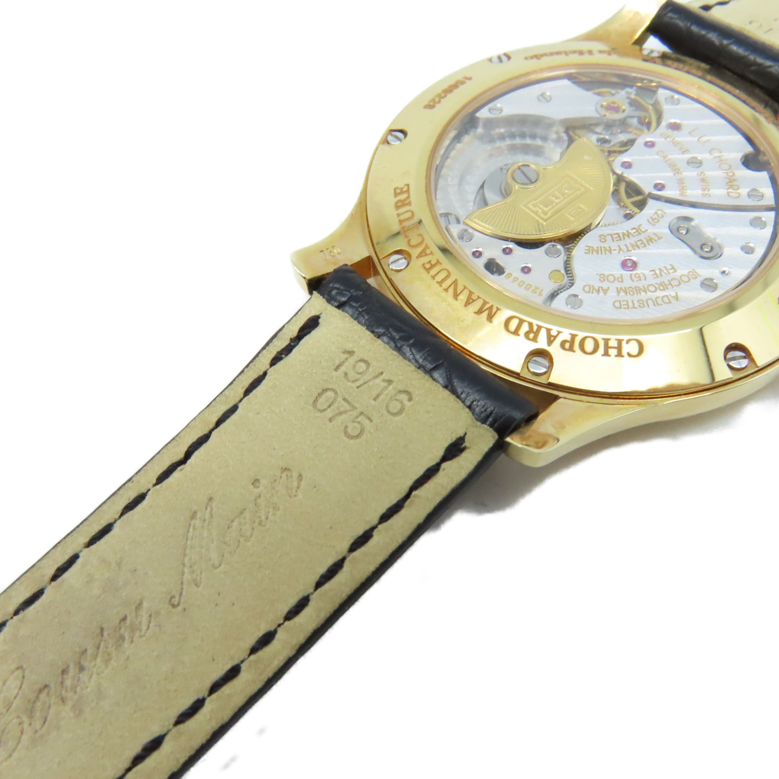 Chopard L.U.C Xp Urushi Watch 18K黃金/鱷魚皮革帶自動機芯手錶金色/黑色