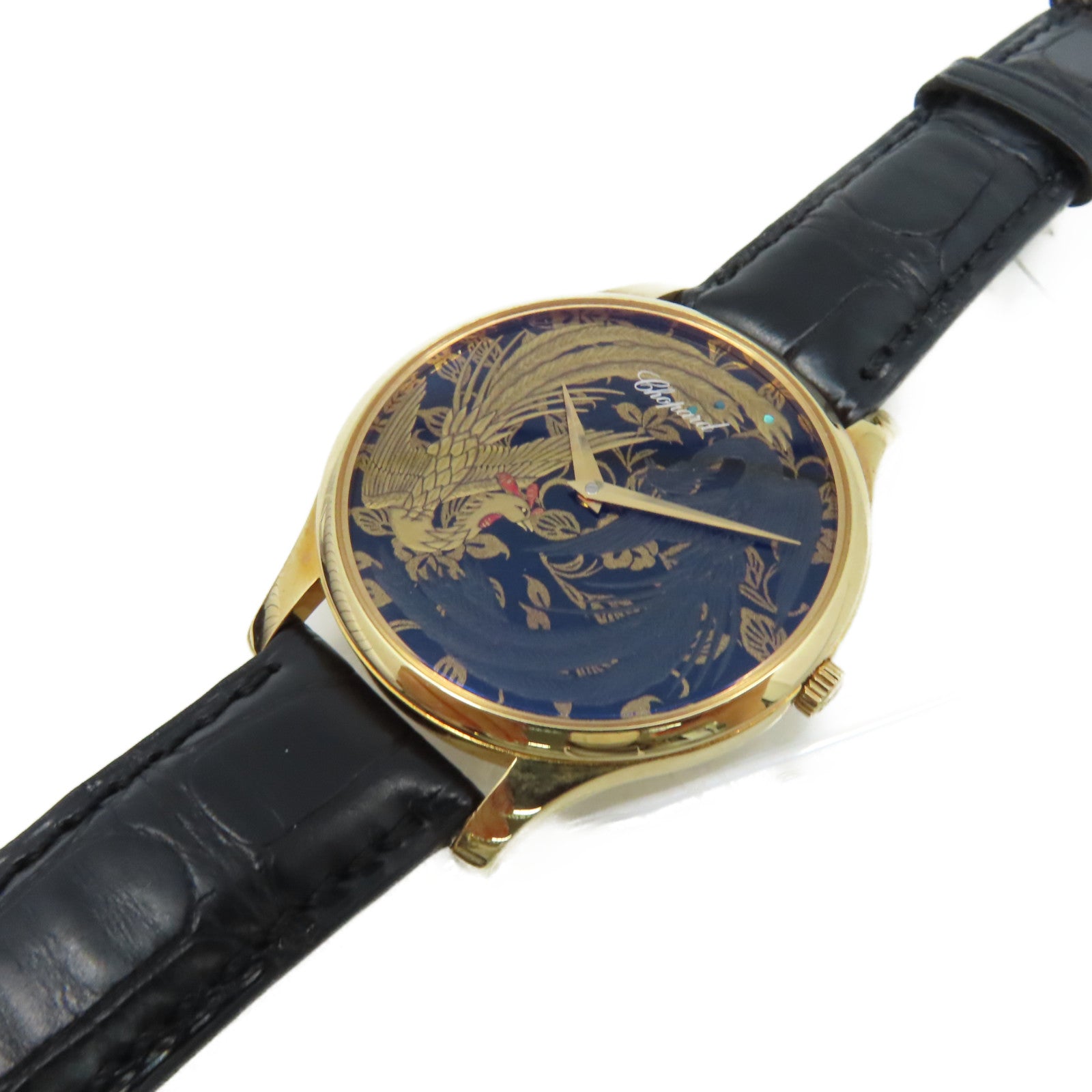 Chopard L.U.C Xp Urushi Watch 18K黃金/鱷魚皮革帶自動機芯手錶金色/黑色