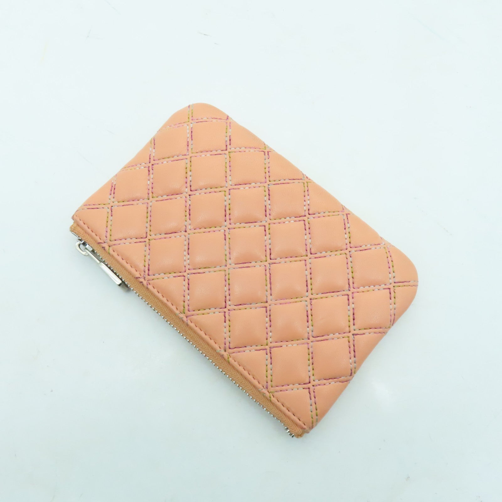 CHANEL 菱格羊皮皮革Mini Pouch銀扣手拿包粉紅色