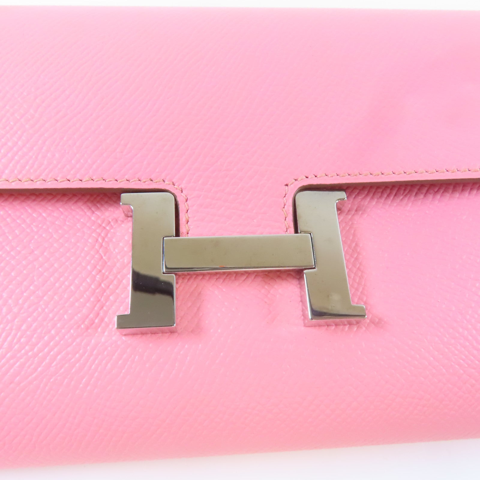 HERMES Veau Epsom皮革Constance Wallet銀扣長錢包Rose Confetti糖果粉色