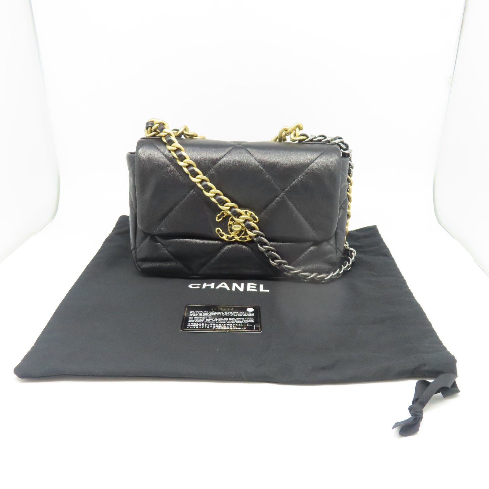 CHANEL 菱格牛皮皮革Chain Shoulder金銀扣鏈帶肩背袋黑色