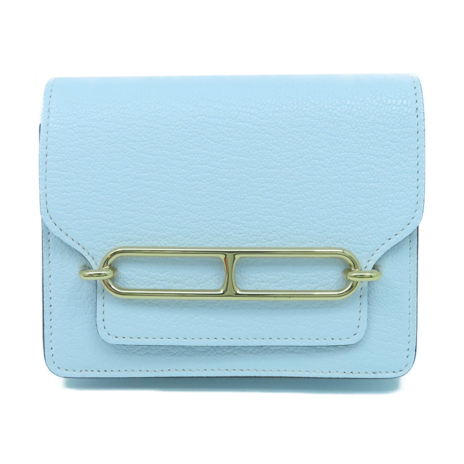 HERMES 【激減優惠】Chevre皮革Roulis Silm金扣錢包霧霾藍
