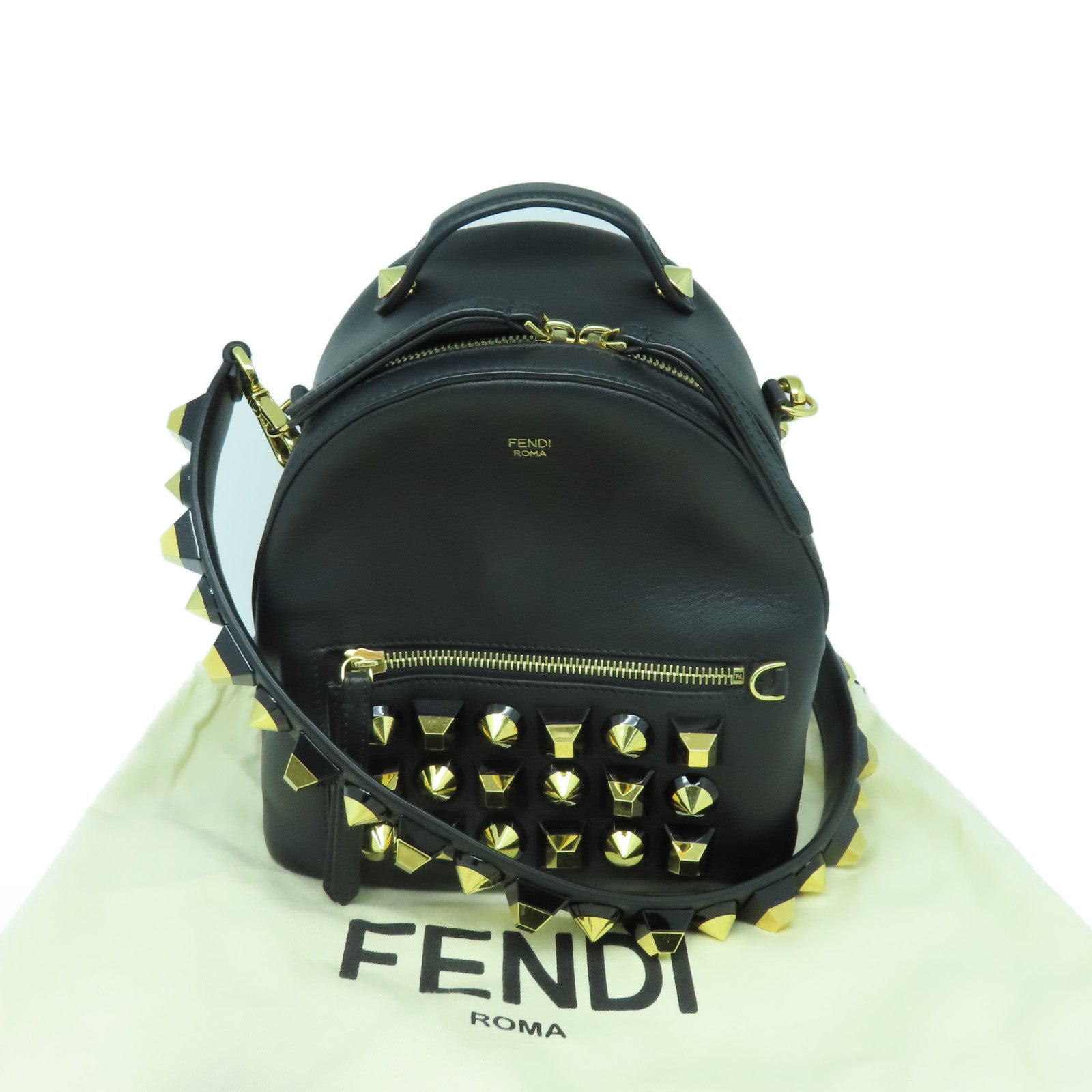 FENDI 【激減優惠】牛皮皮革Shoulder Bag金扣肩背袋黑色