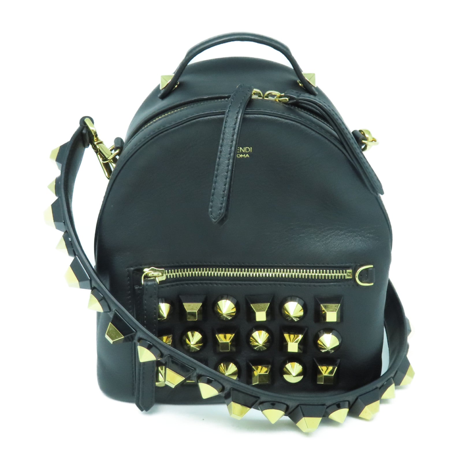 FENDI 【激減優惠】牛皮皮革Shoulder Bag金扣肩背袋黑色