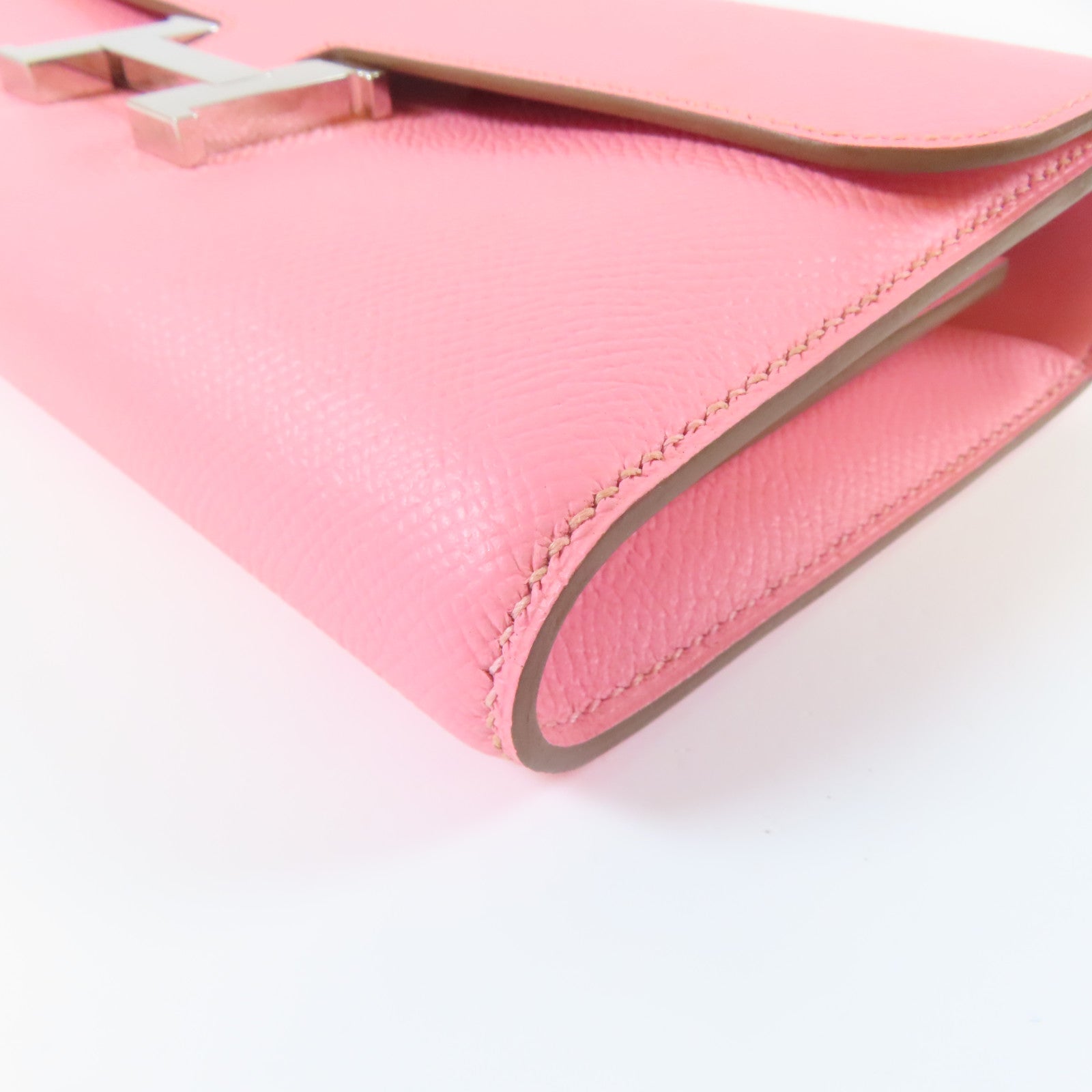 HERMES Veau Epsom皮革Constance Wallet銀扣長錢包Rose Confetti糖果粉色
