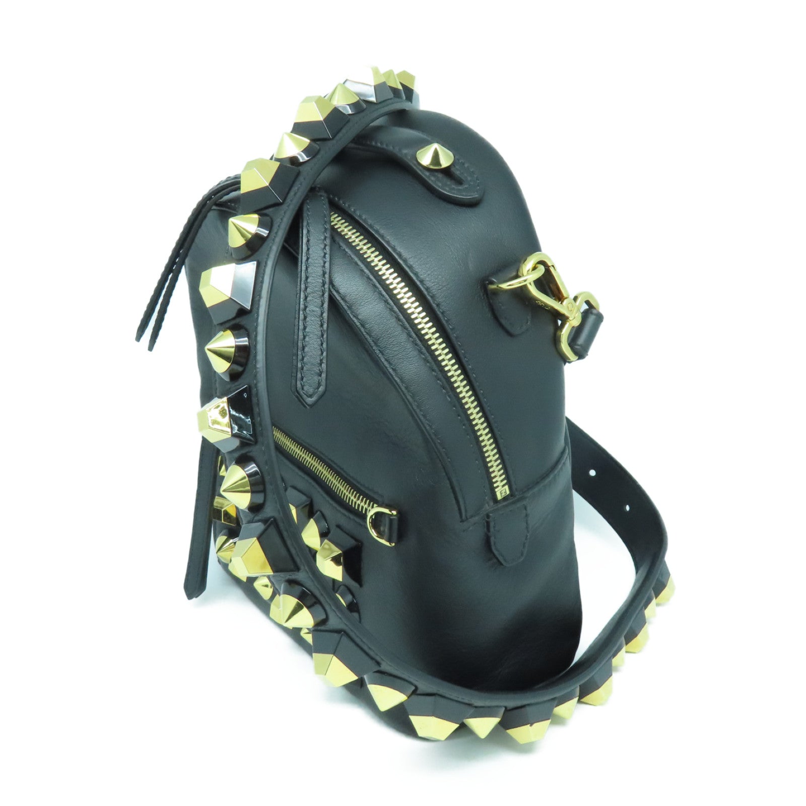 FENDI 【激減優惠】牛皮皮革Shoulder Bag金扣肩背袋黑色