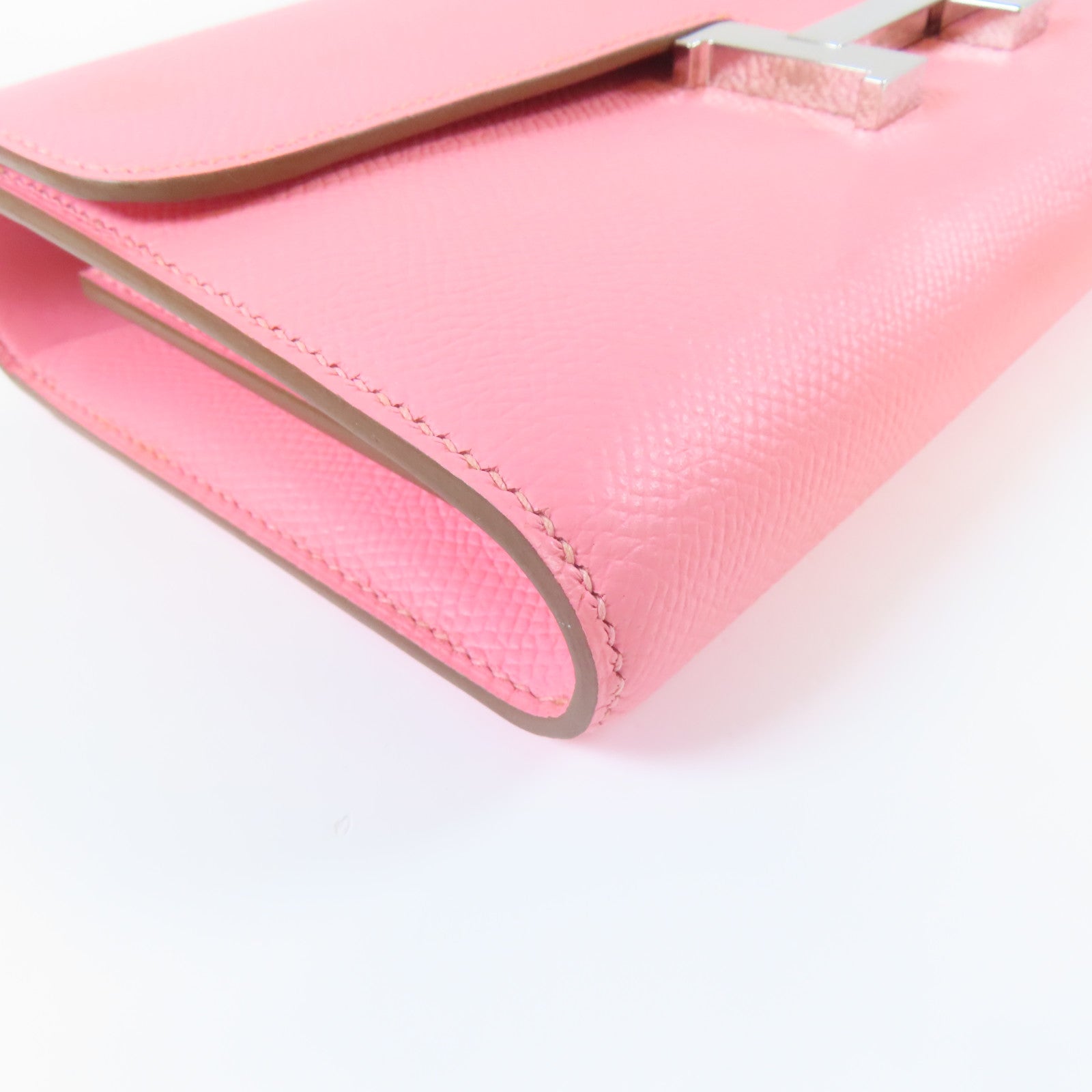 HERMES Veau Epsom皮革Constance Wallet銀扣長錢包Rose Confetti糖果粉色