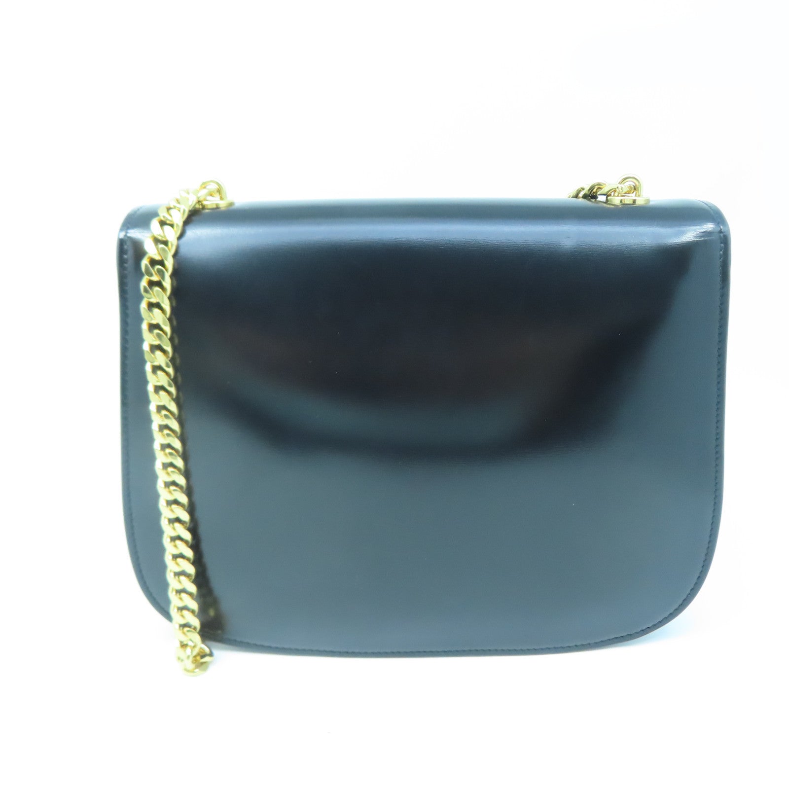 CELINE cowhide leather Shoulder Bag gold buckle chain shoulder bag black