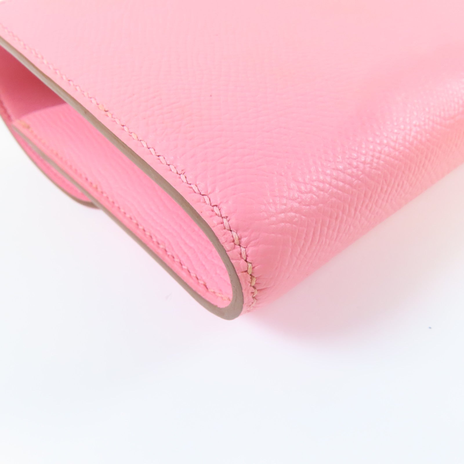 HERMES Veau Epsom皮革Constance Wallet銀扣長錢包Rose Confetti糖果粉色
