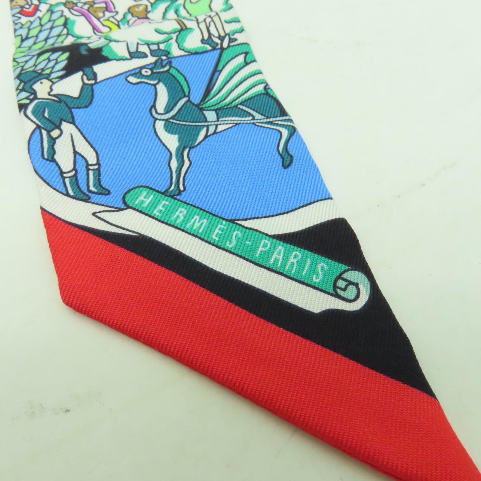 HERMES 絲質Twilly絲巾黒色/彩色