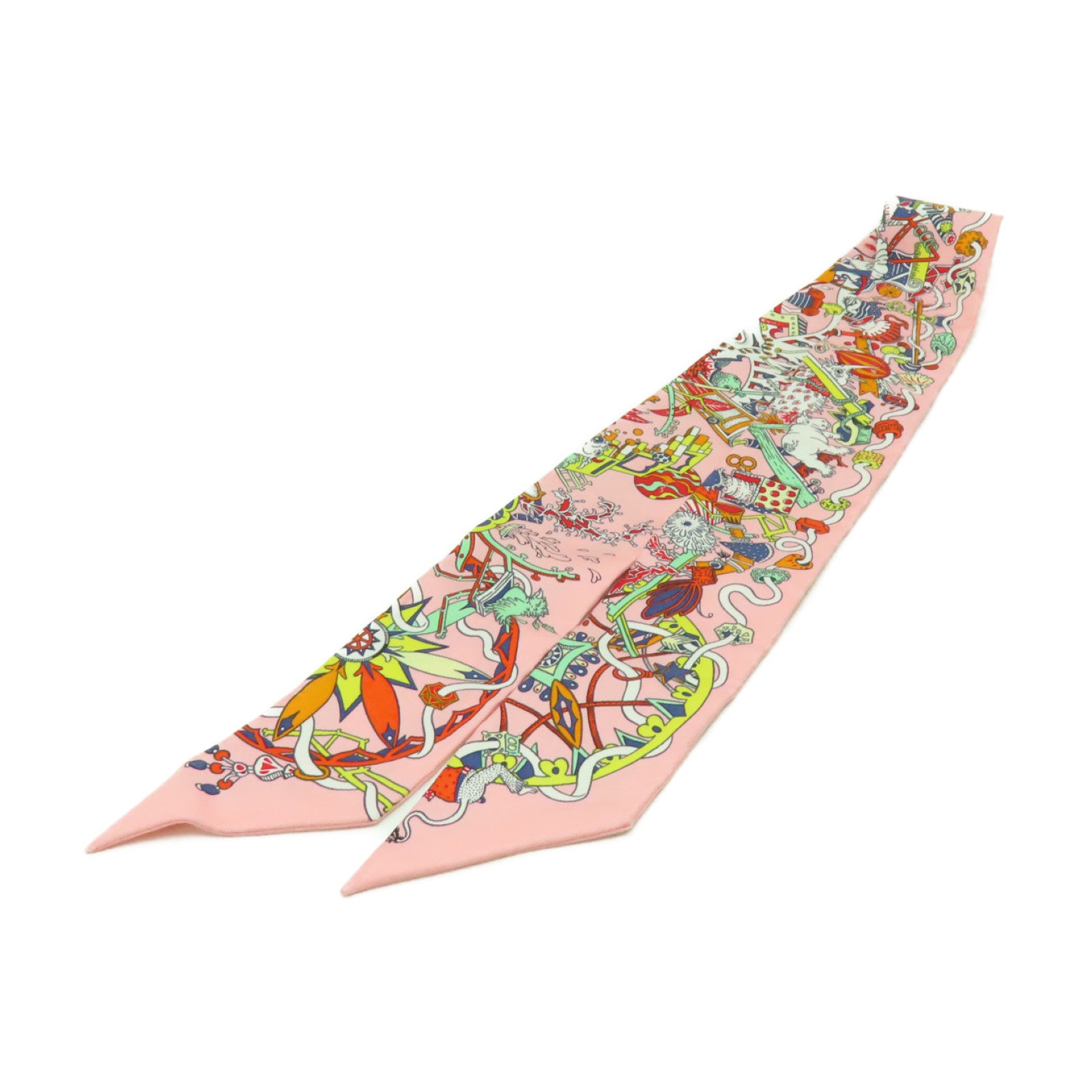 HERMES 絲質Twilly絲巾粉紅色/彩色