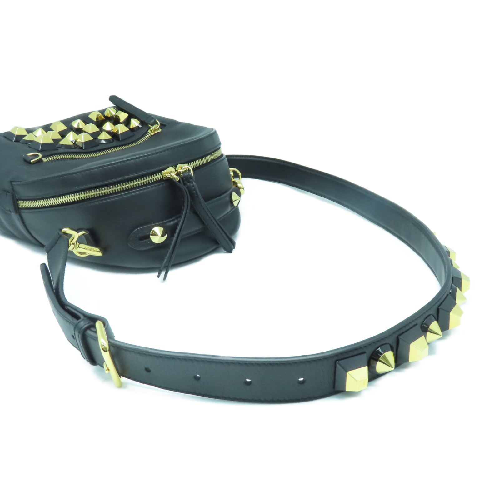 FENDI 【激減優惠】牛皮皮革Shoulder Bag金扣肩背袋黑色