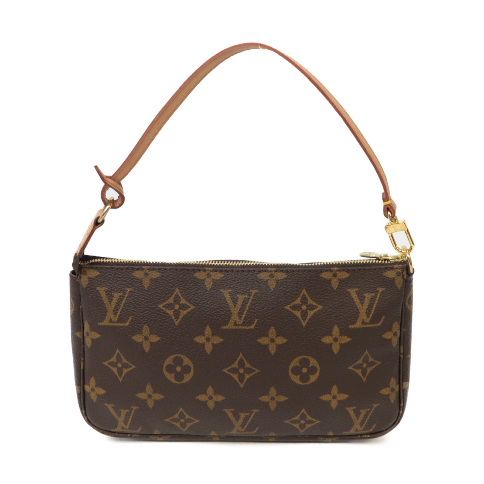 LOUIS VUITTON Monogram Pochette Accessories金扣手挽袋棕色