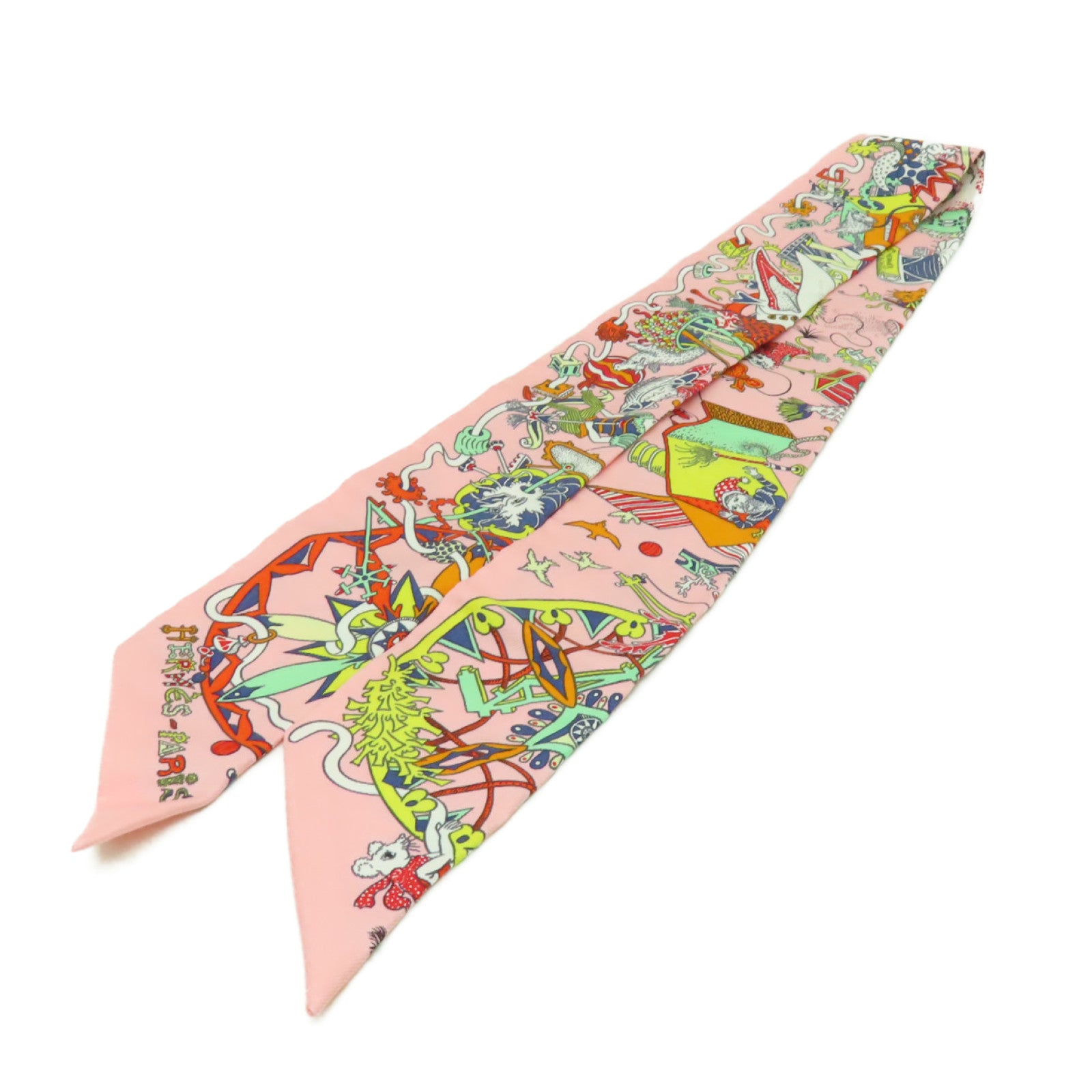 HERMES 絲質Twilly絲巾粉紅色/彩色