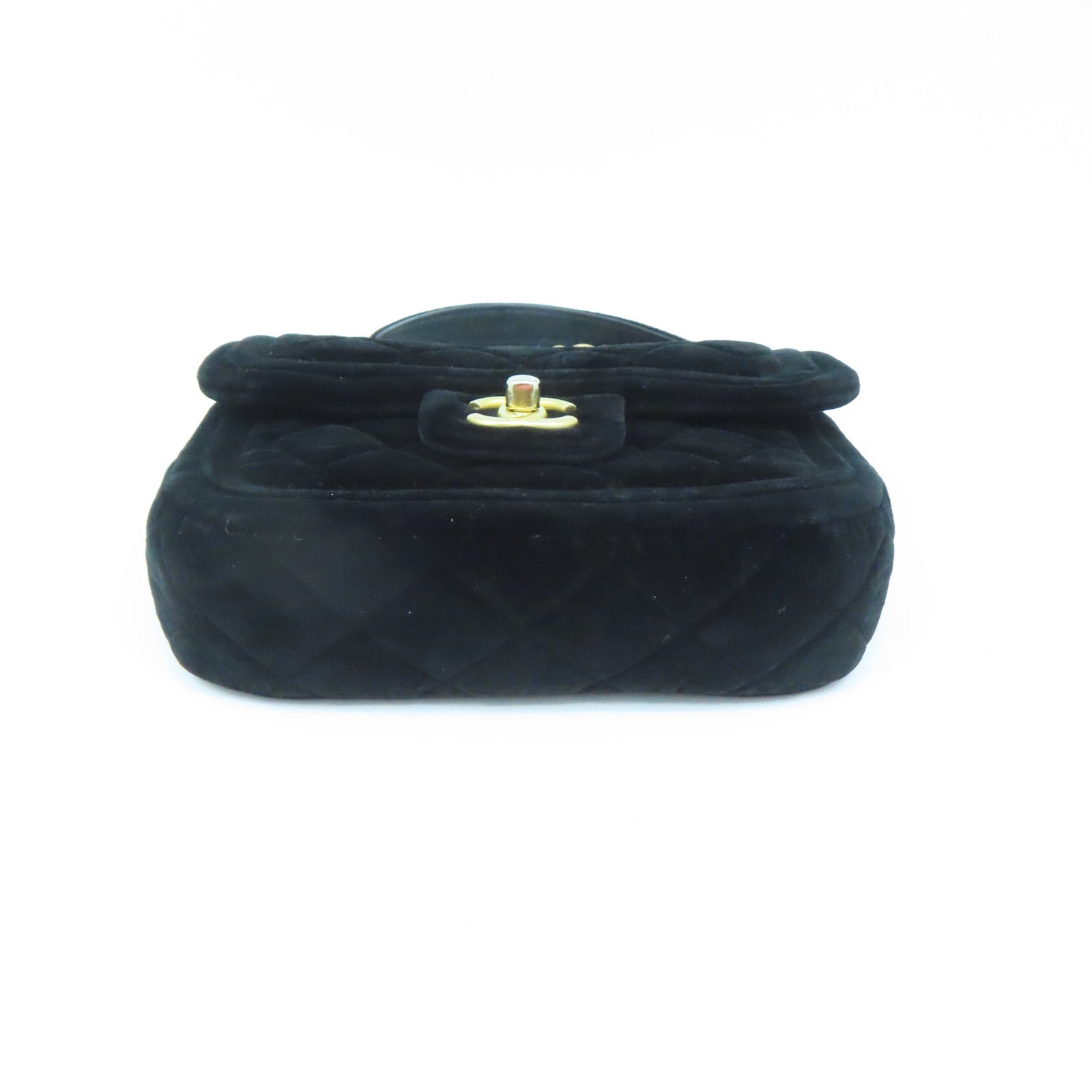 CHANEL Rhombus Velvet Chain Shoulder Bag Gold Buckle Chain Belt Shoulder Bag Black