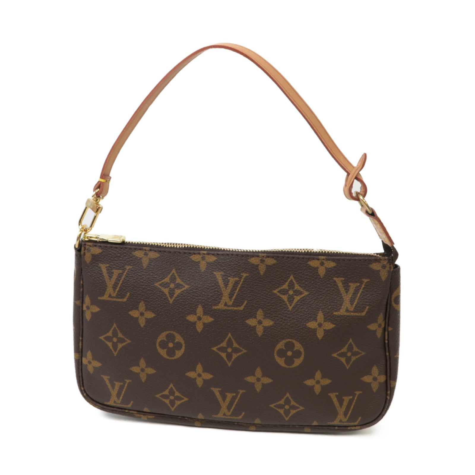 LOUIS VUITTON Monogram Pochette Accessories金扣手挽袋棕色