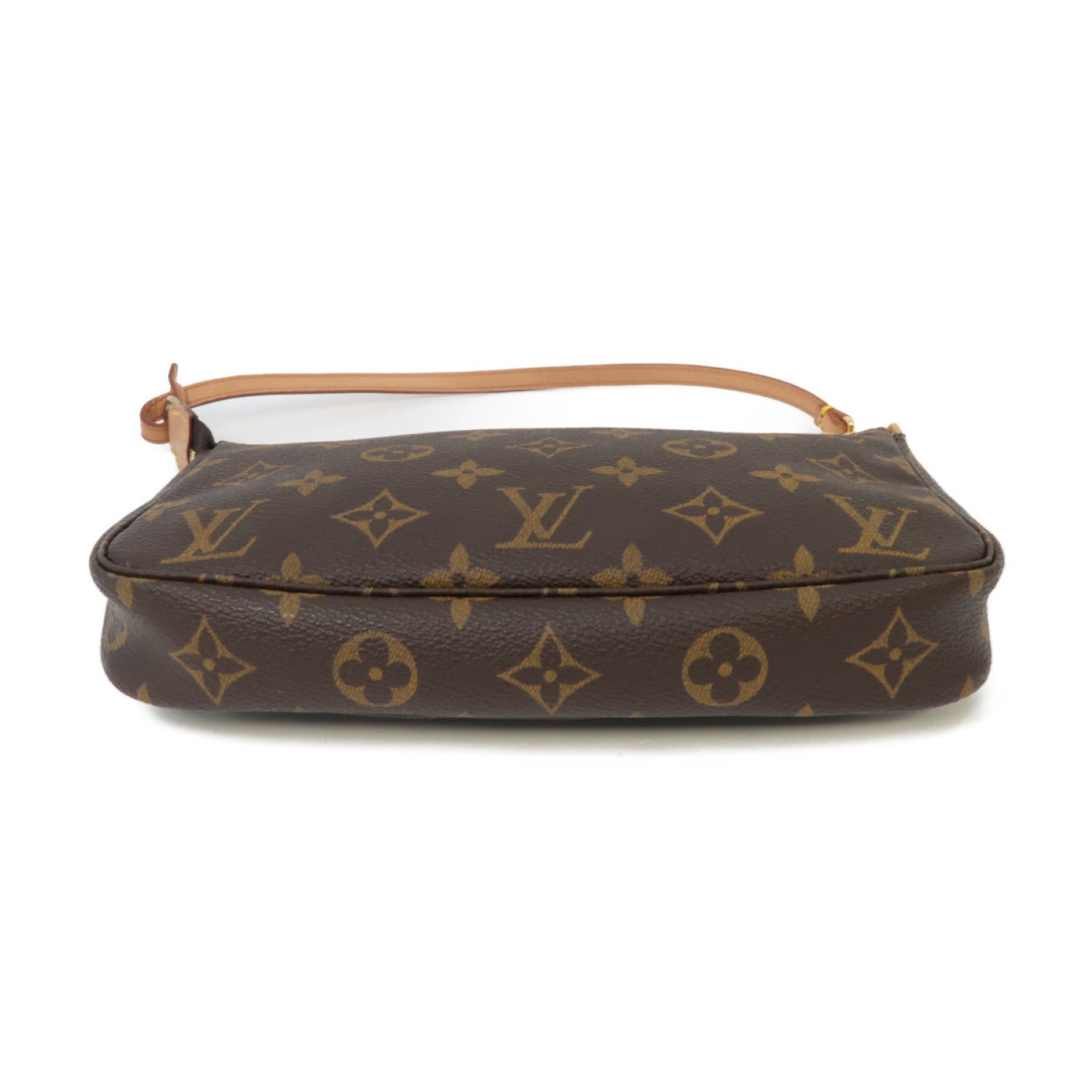 LOUIS VUITTON Monogram Pochette Accessories金扣手挽袋棕色