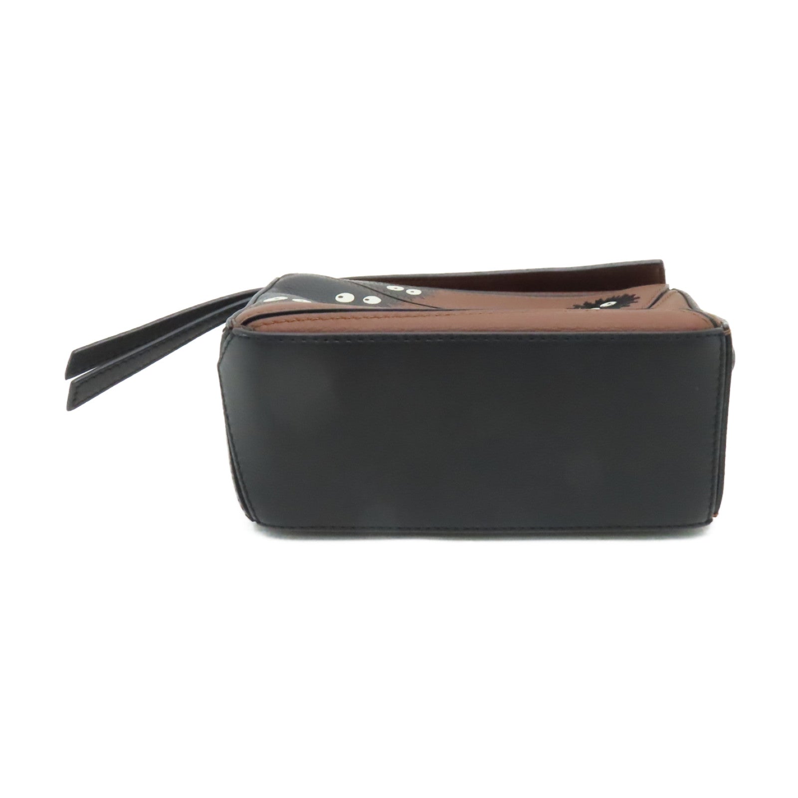LOEWE 牛皮皮革Susuwatari Mini Puzzle Bag金扣手挽肩背兩用袋啡色/黑色