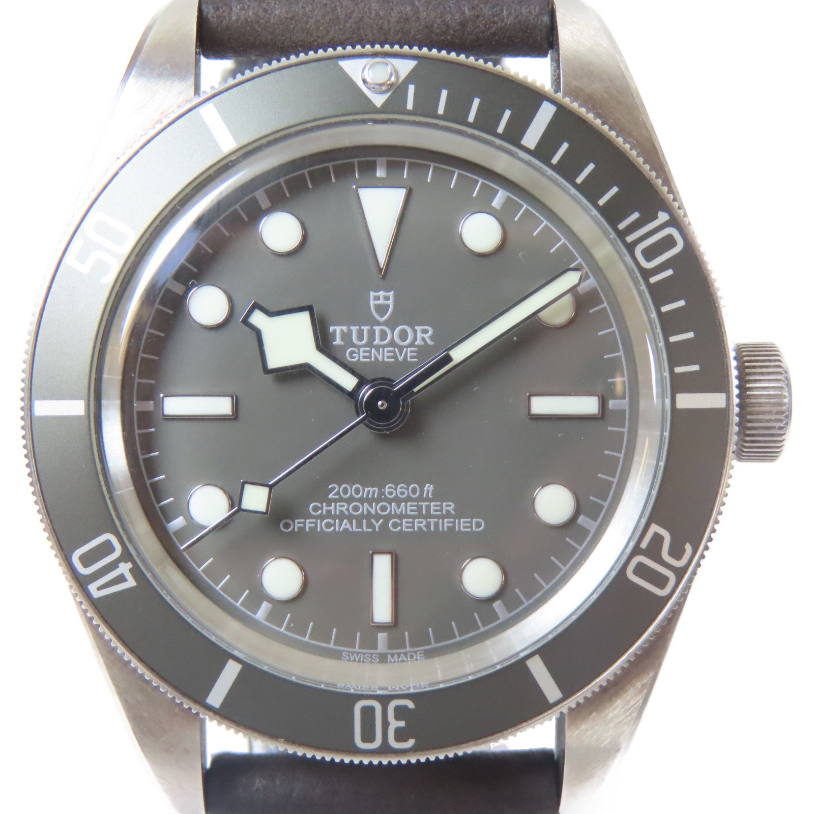TUDOR 不鏽鋼/皮革Black Bay 39mm皮帶手錶灰色#19cm