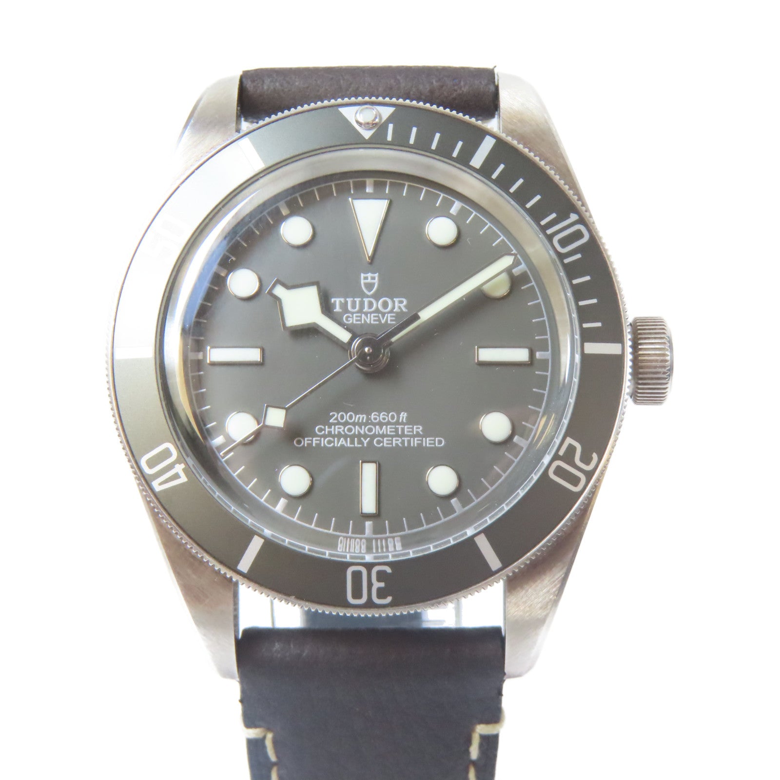 TUDOR 不鏽鋼/皮革Black Bay 39mm皮帶手錶灰色#19cm