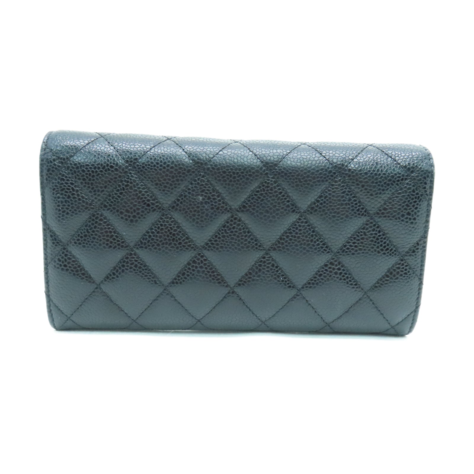 CHANEL 菱格牛皮皮革Wallet金扣长钱包黑色