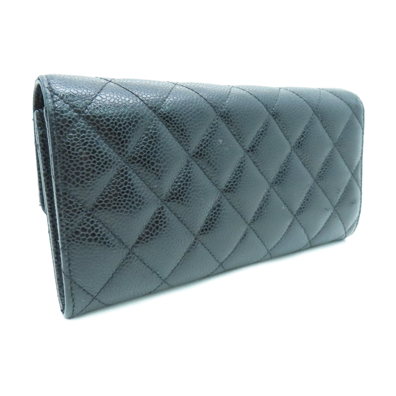 CHANEL 菱格牛皮皮革Wallet金扣长钱包黑色