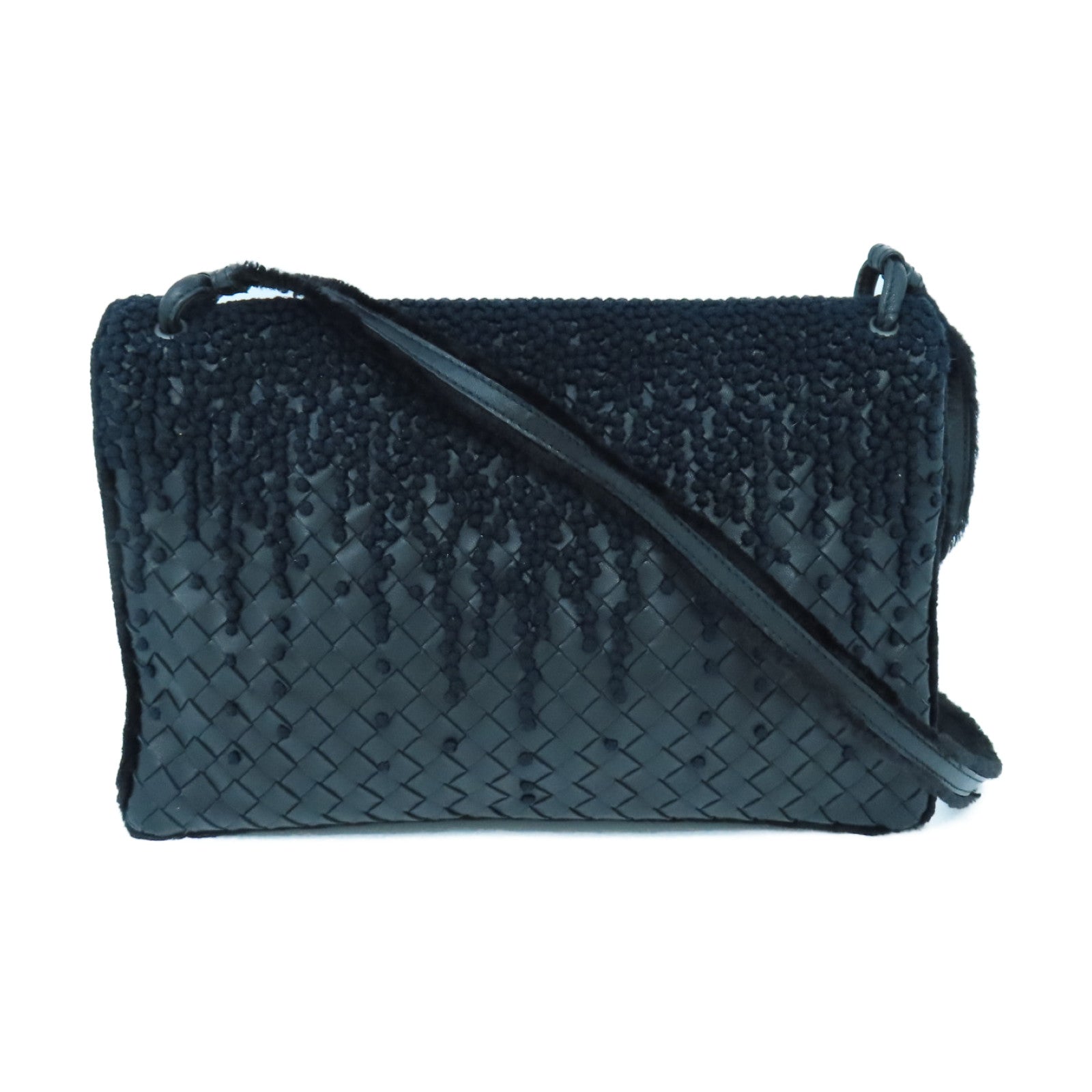 BOTTEGA VENETA 织纹皮革Shoulder Bag肩背袋黑色
