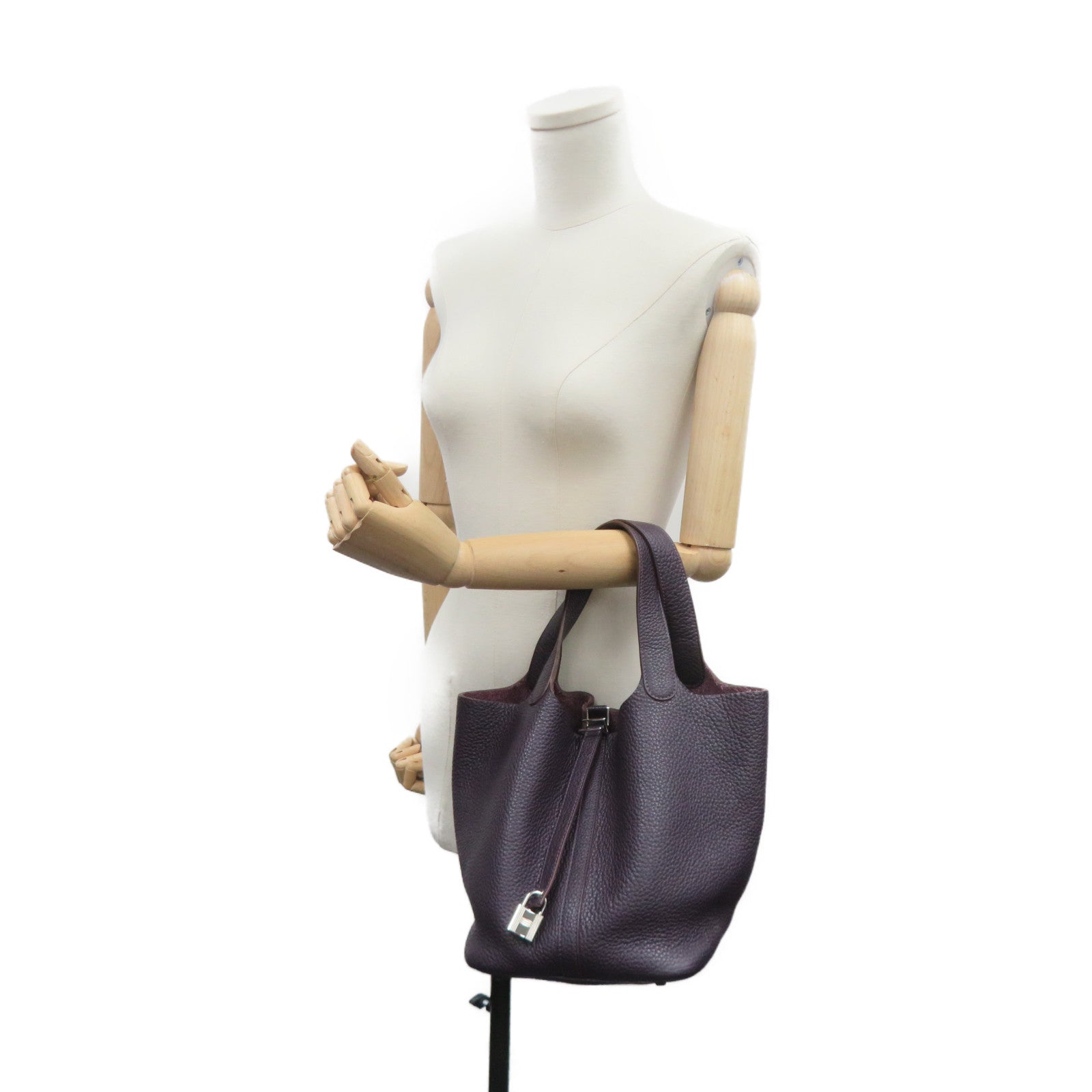 HERMES [Sharp Discount] Clemence Leather Picotin MM Silver Buckle Hand Bag Purple