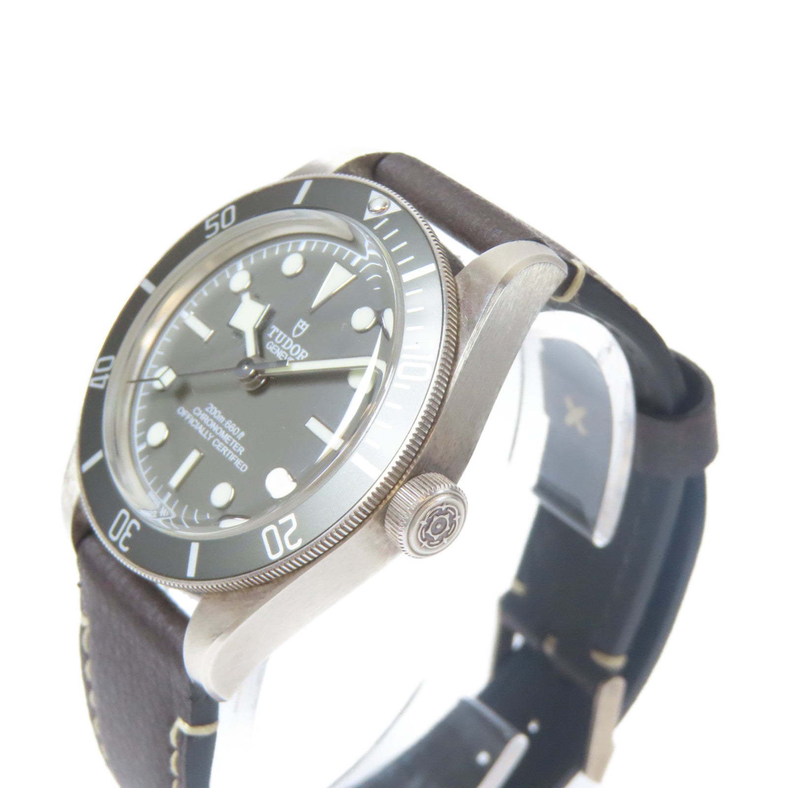 TUDOR 不鏽鋼/皮革Black Bay 39mm皮帶手錶灰色#19cm