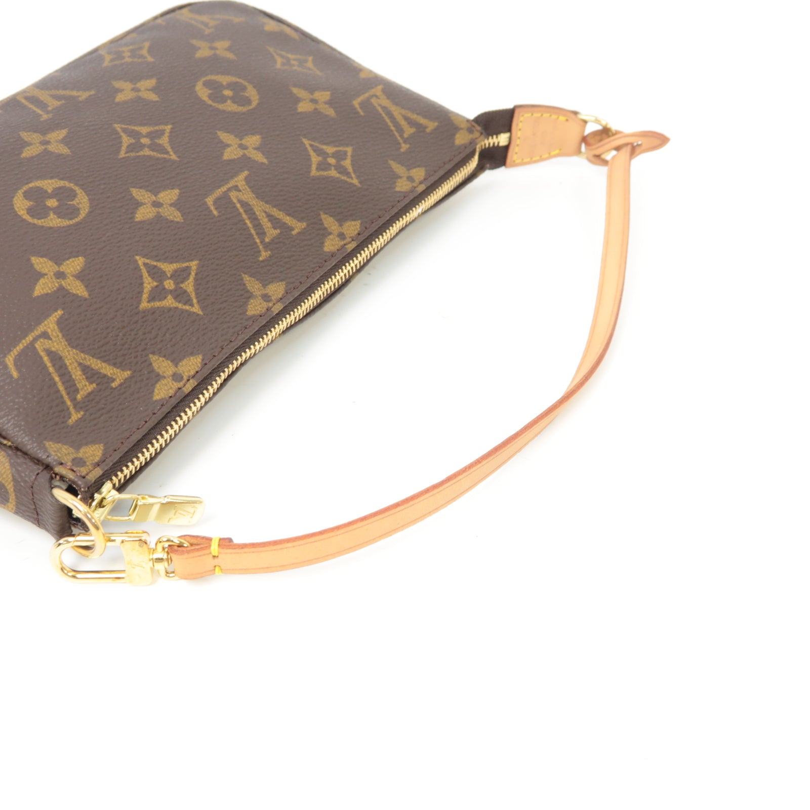 LOUIS VUITTON Monogram Pochette Accessories金扣手挽袋棕色