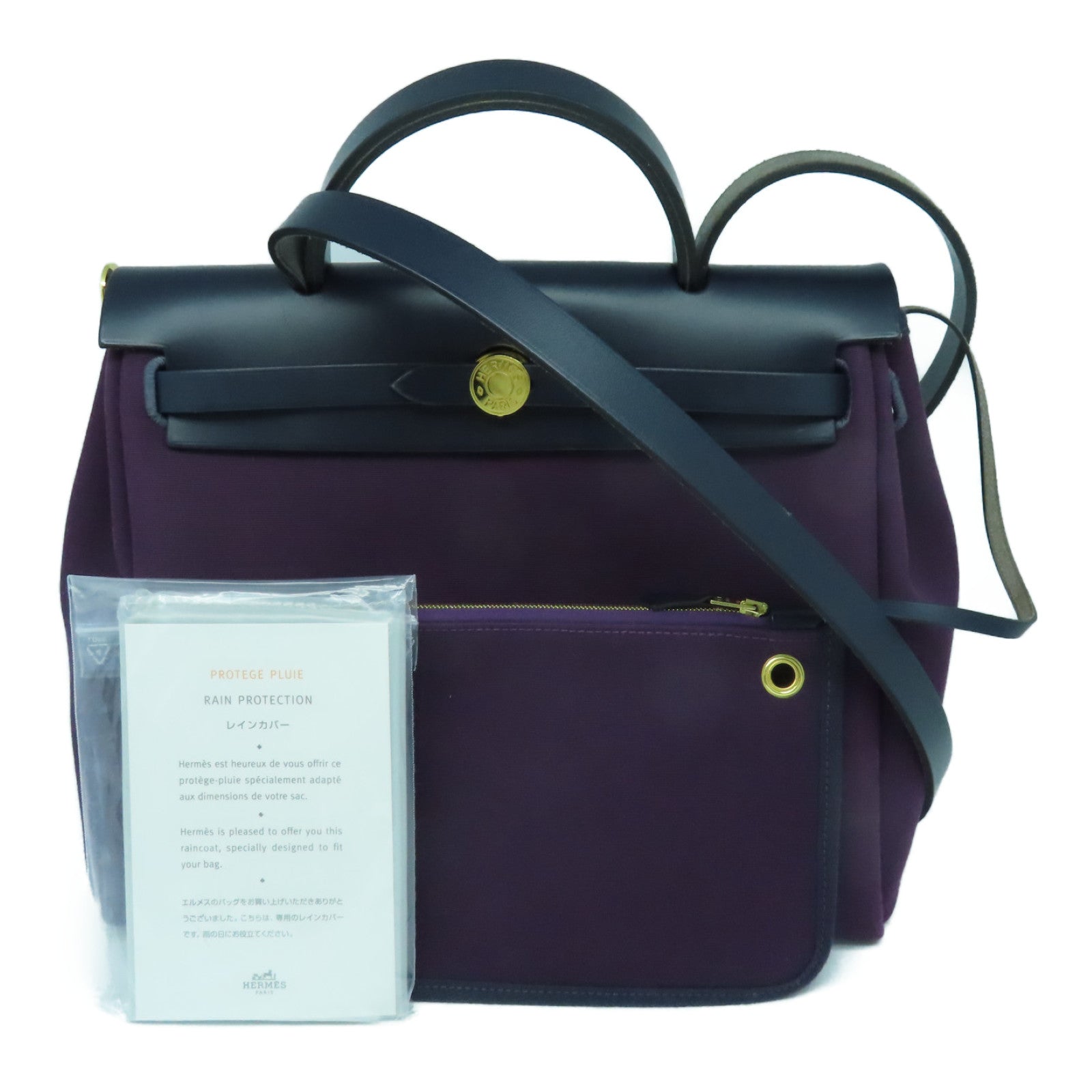 HERMES 帆布Herbag PM金扣手挽肩背兩用袋Raisin紫色