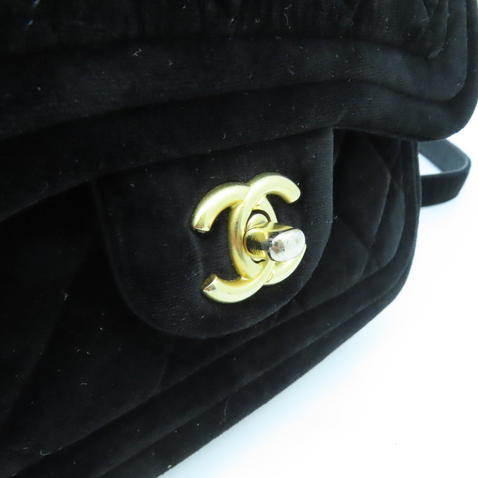 CHANEL Rhombus Velvet Chain Shoulder Bag Gold Buckle Chain Belt Shoulder Bag Black