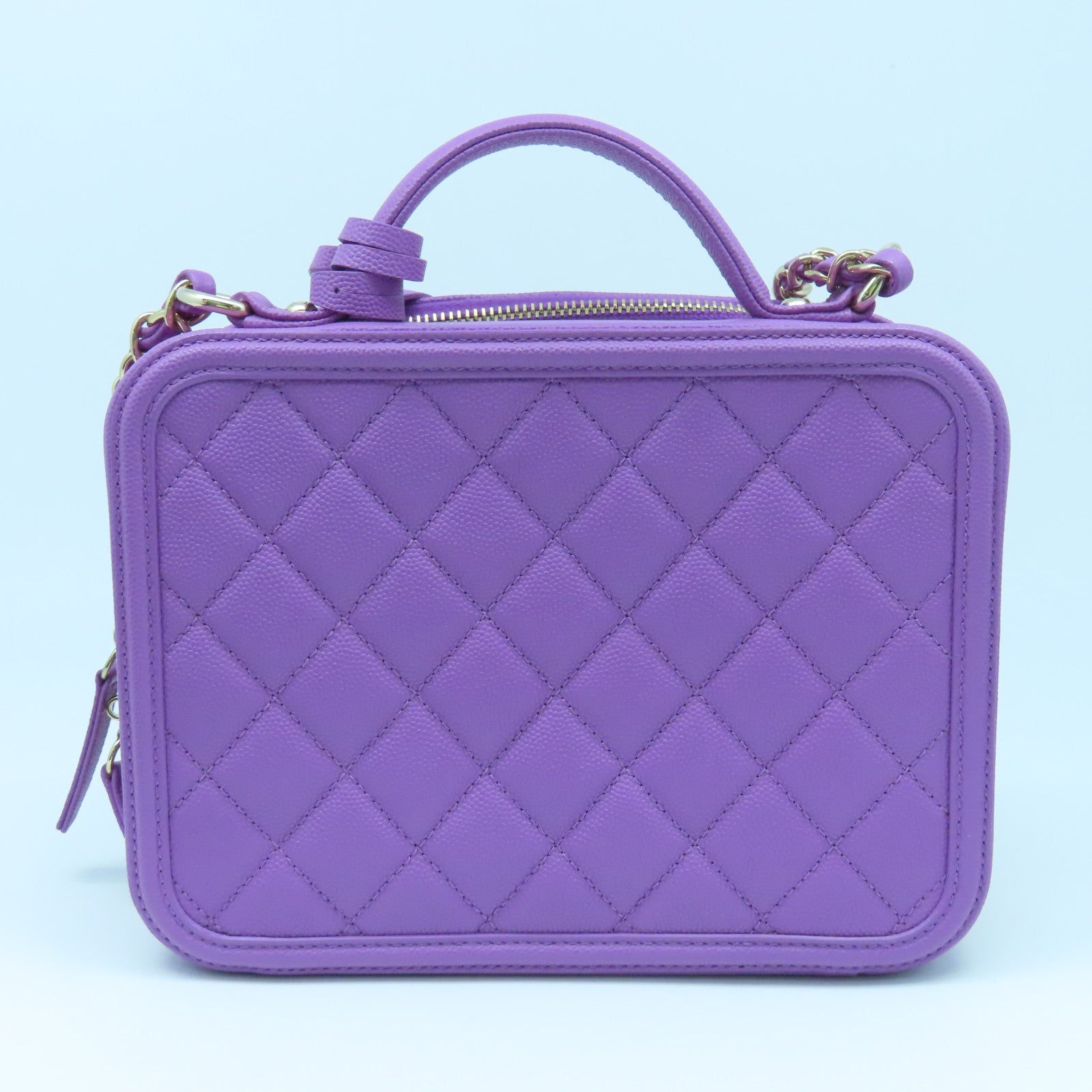 CHANEL 菱格Caviar皮革Vanity Bag金扣手挽肩背兩用袋紫色
