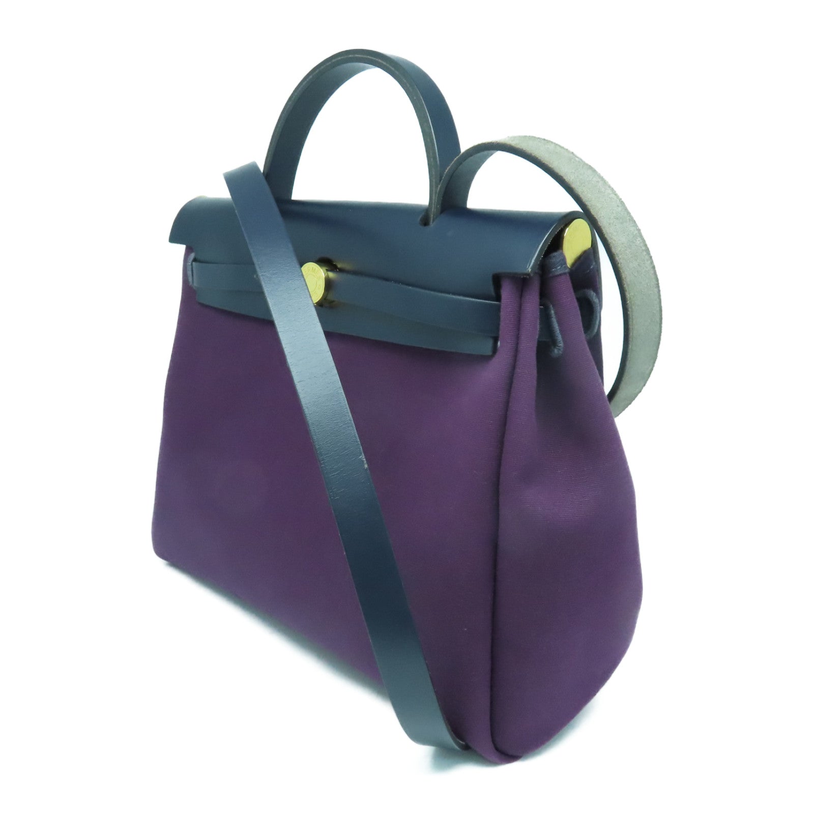 HERMES 帆布Herbag PM金扣手挽肩背兩用袋Raisin紫色