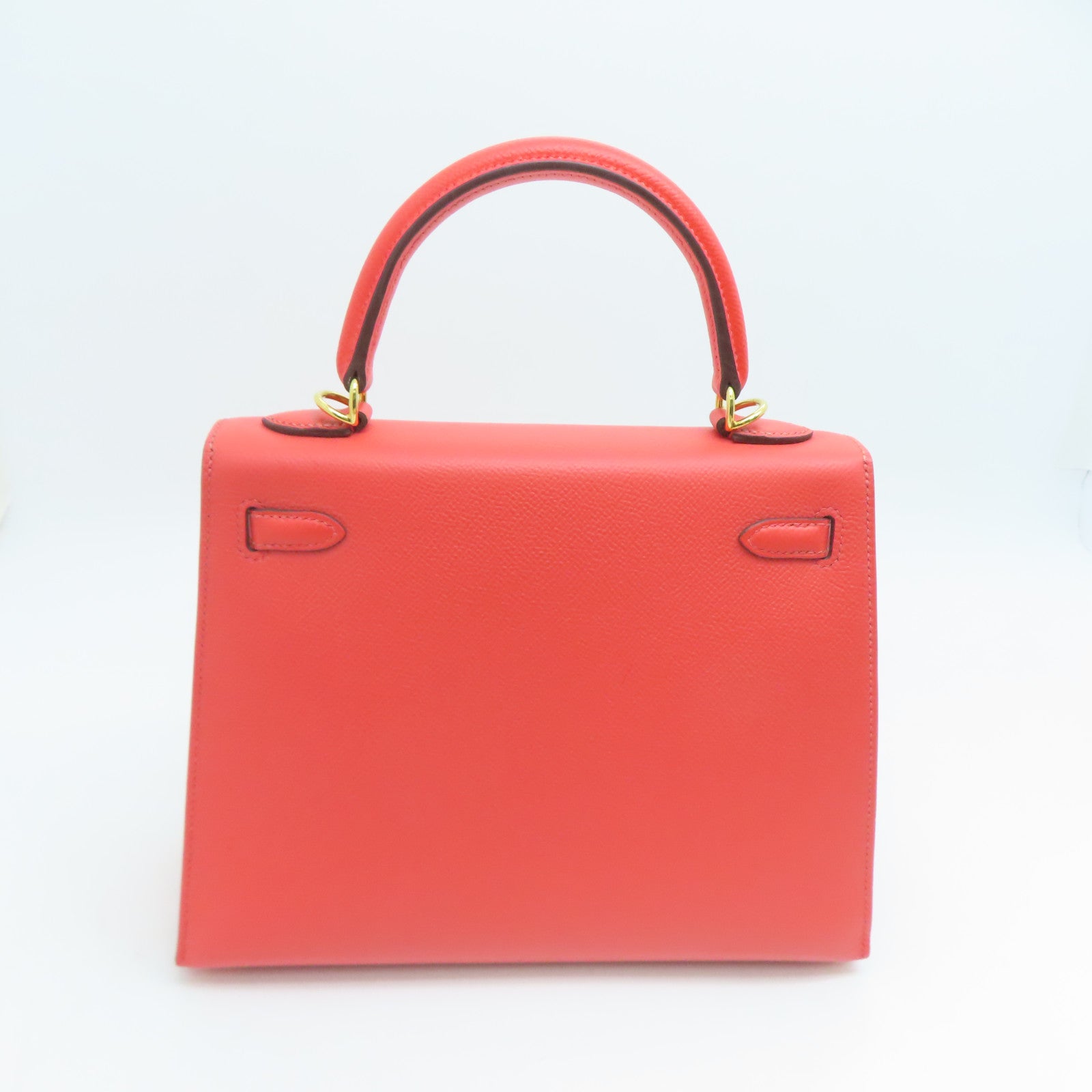 HERMES Epsom leather Kelly 25 gold buckle handle shoulder bag red
