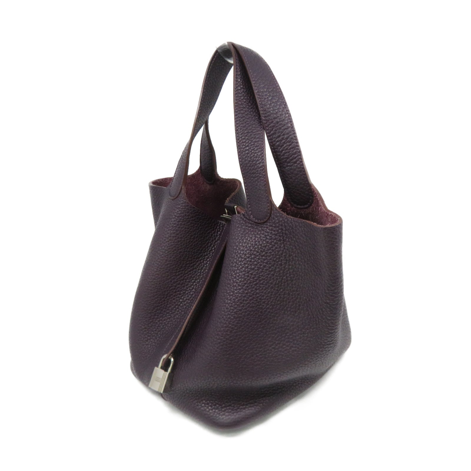 HERMES [Sharp Discount] Clemence Leather Picotin MM Silver Buckle Hand Bag Purple