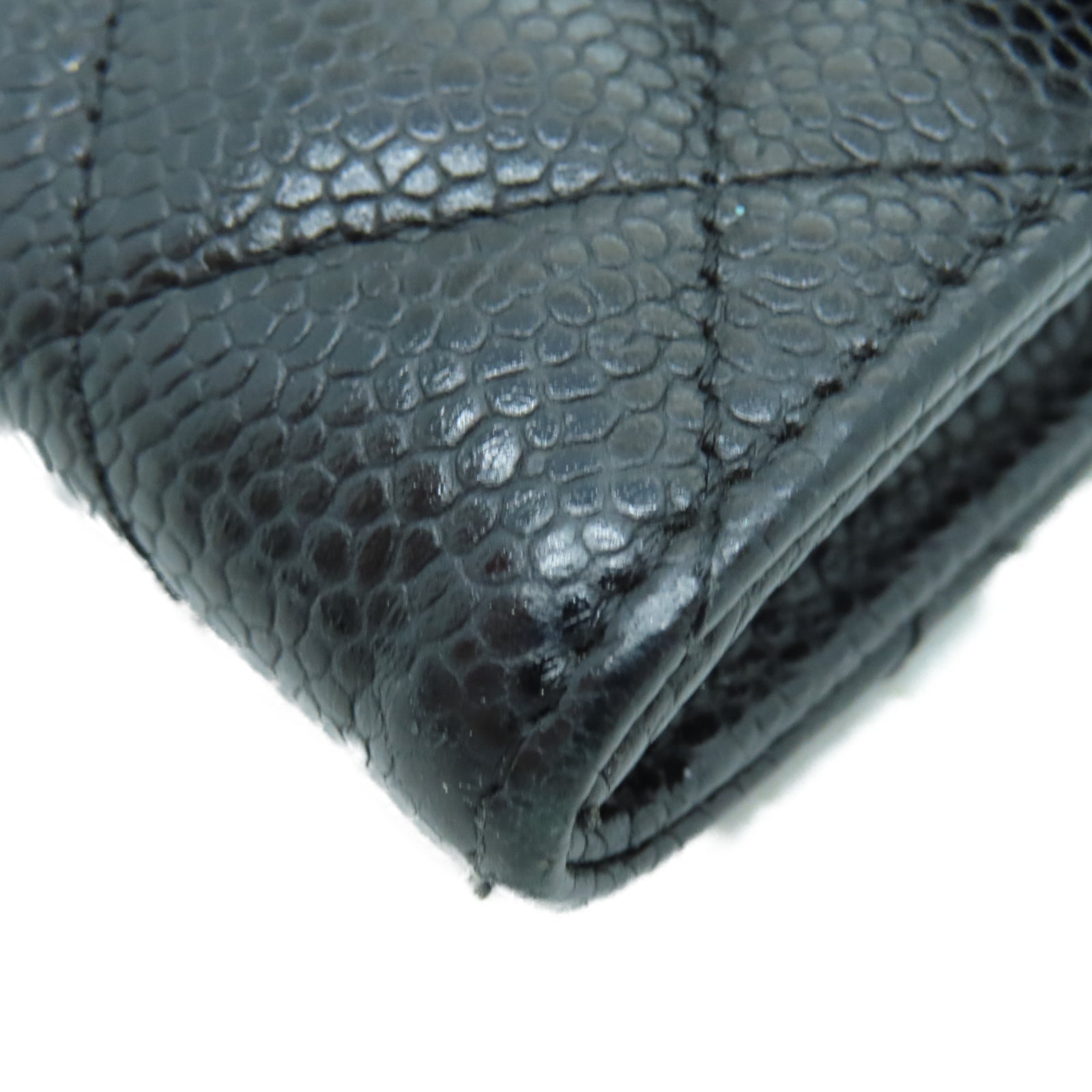 CHANEL 菱格牛皮皮革Wallet金扣长钱包黑色