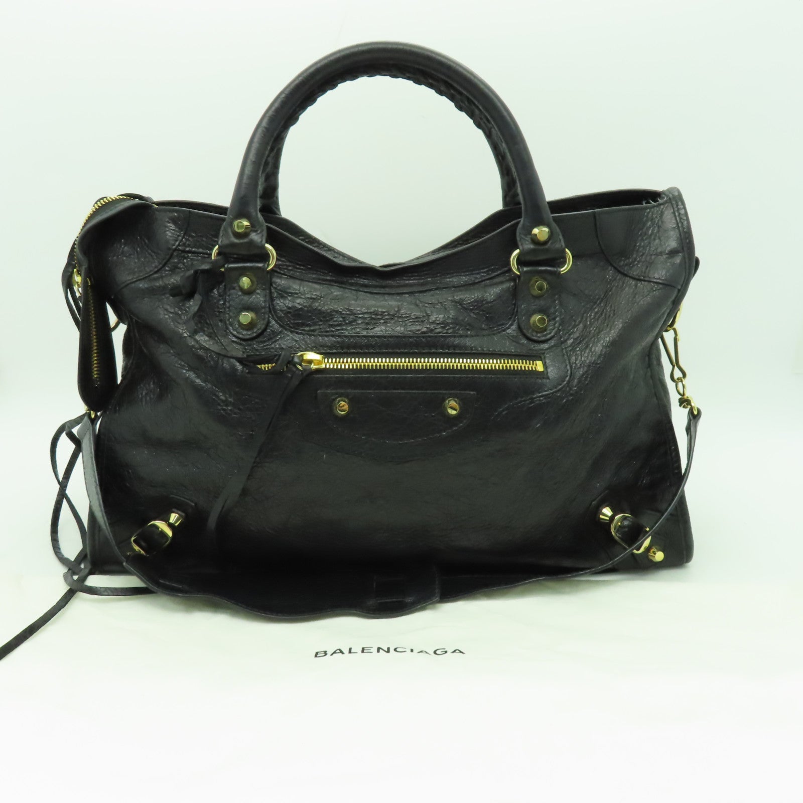 BALENCIAGA 牛皮皮革City金扣手挽肩背兩用袋黑色