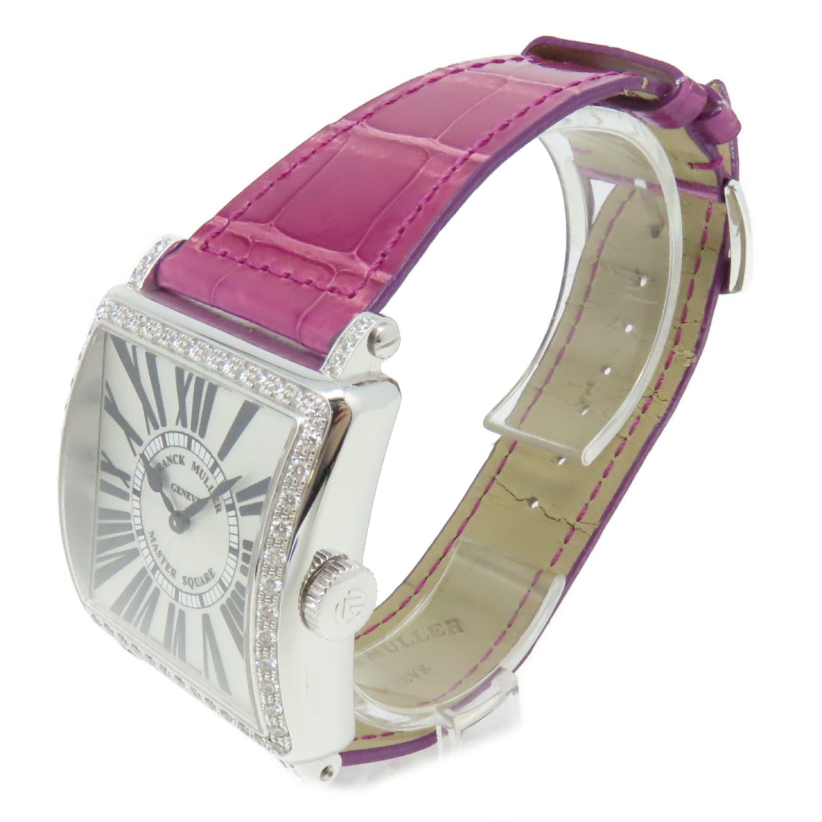 FRANCK MULLER Master Square Dia Watch不鏽鋼/鱷魚皮革帶石英機芯手錶銀色
