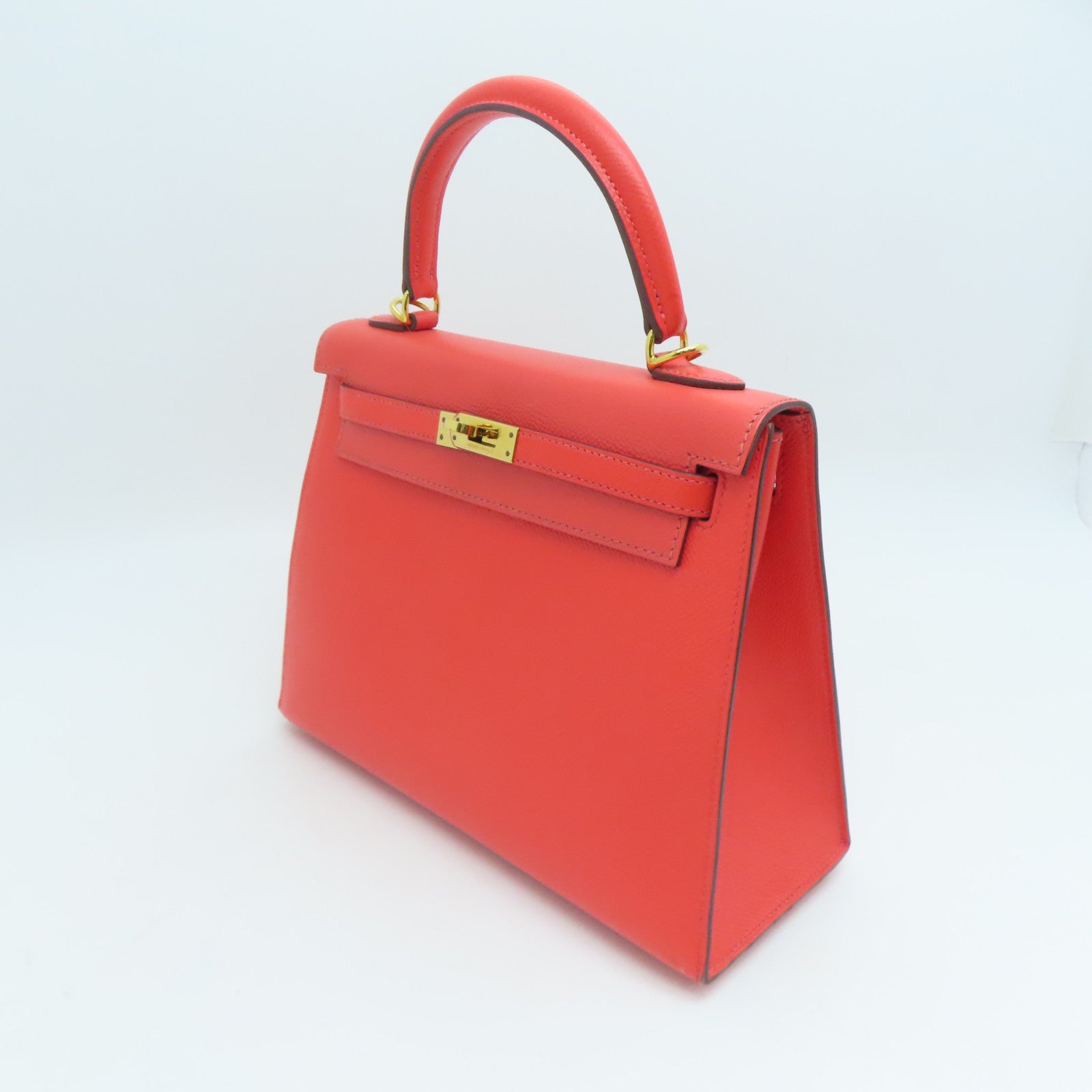 HERMES Epsom leather Kelly 25 gold buckle handle shoulder bag red