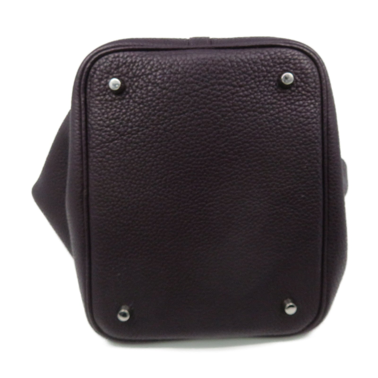 HERMES [Sharp Discount] Clemence Leather Picotin MM Silver Buckle Hand Bag Purple