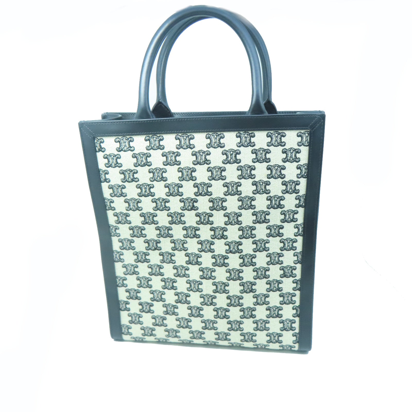 CELINE Canvas Hand Bag Gold Buckle Brown/Black