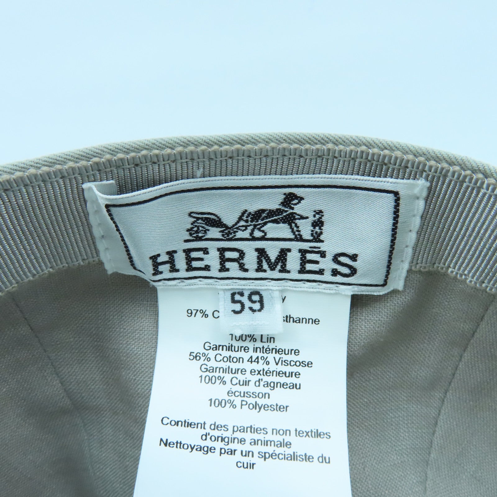 HERMES Cotton Mile H Circle Cap 59 Cap Gray