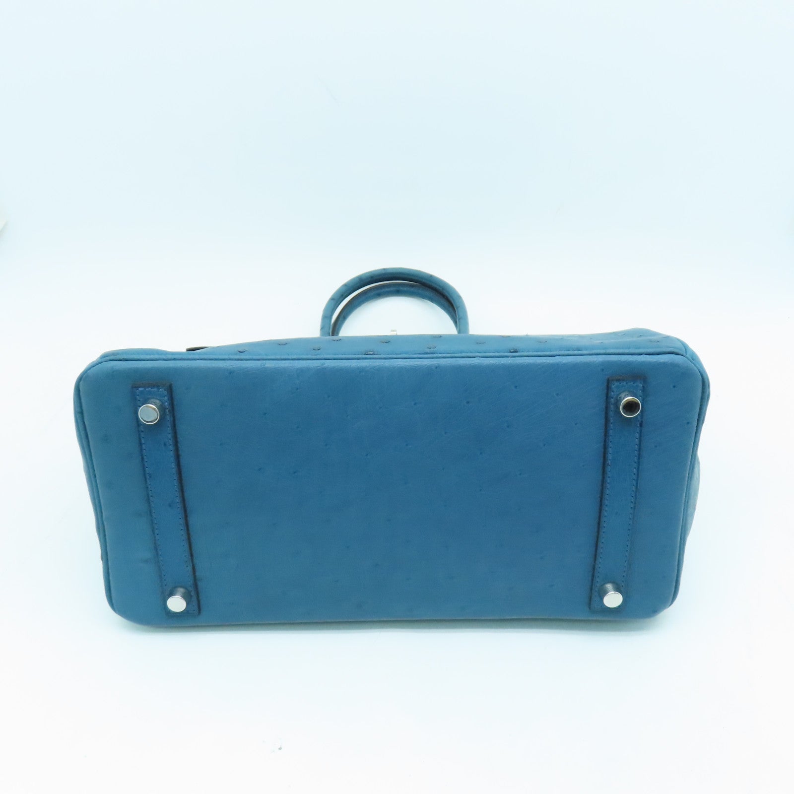 HERMES 【激減優惠】鴕鳥皮革Birkin 30銀扣手挽袋深藍色