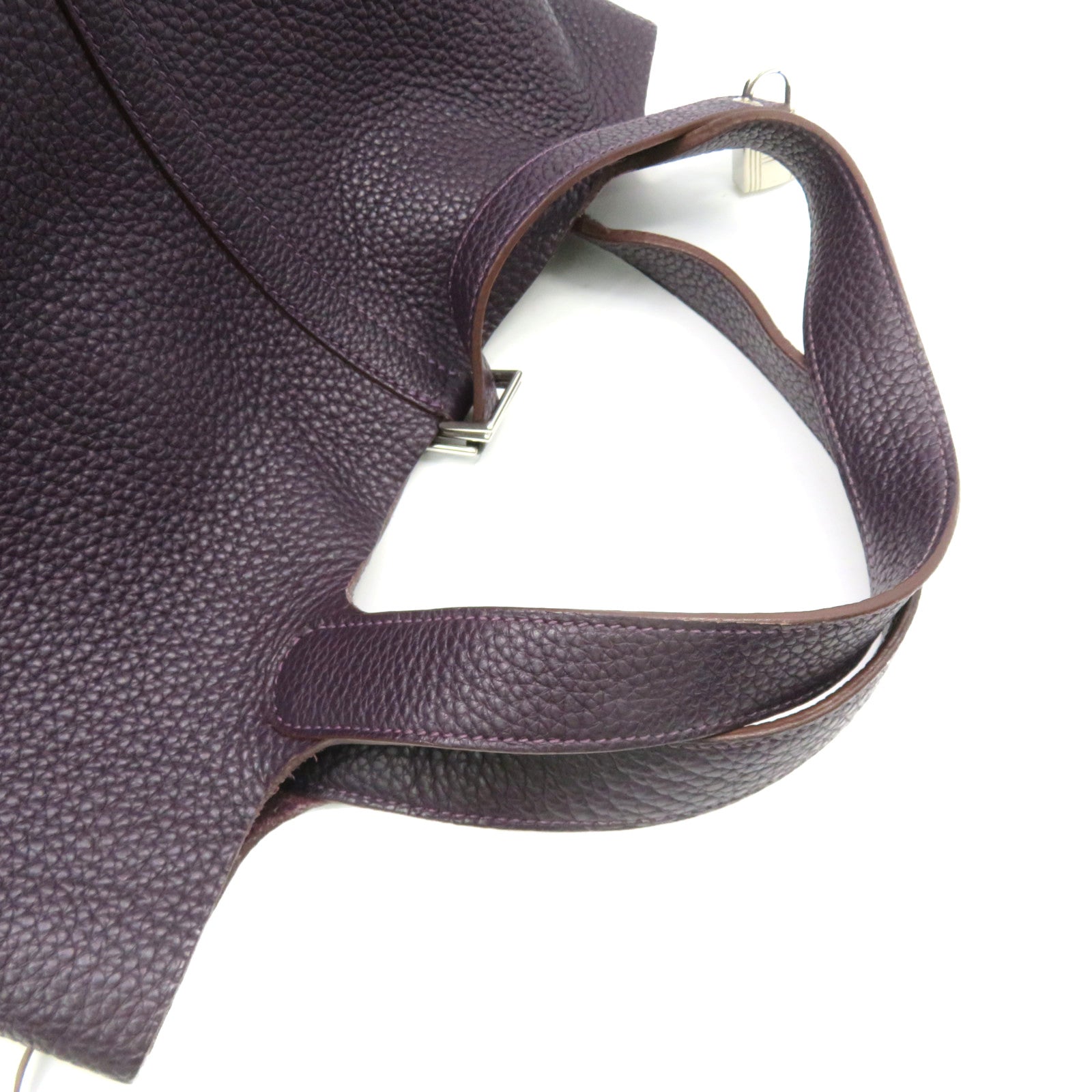HERMES [Sharp Discount] Clemence Leather Picotin MM Silver Buckle Hand Bag Purple