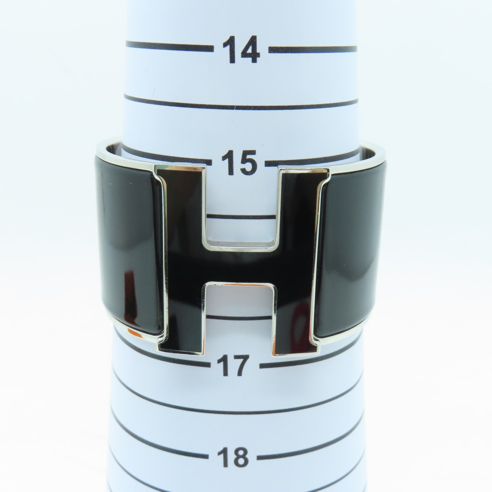 HERMES 金屬Clic-Clac H手鐲銀色/黑色#16cm