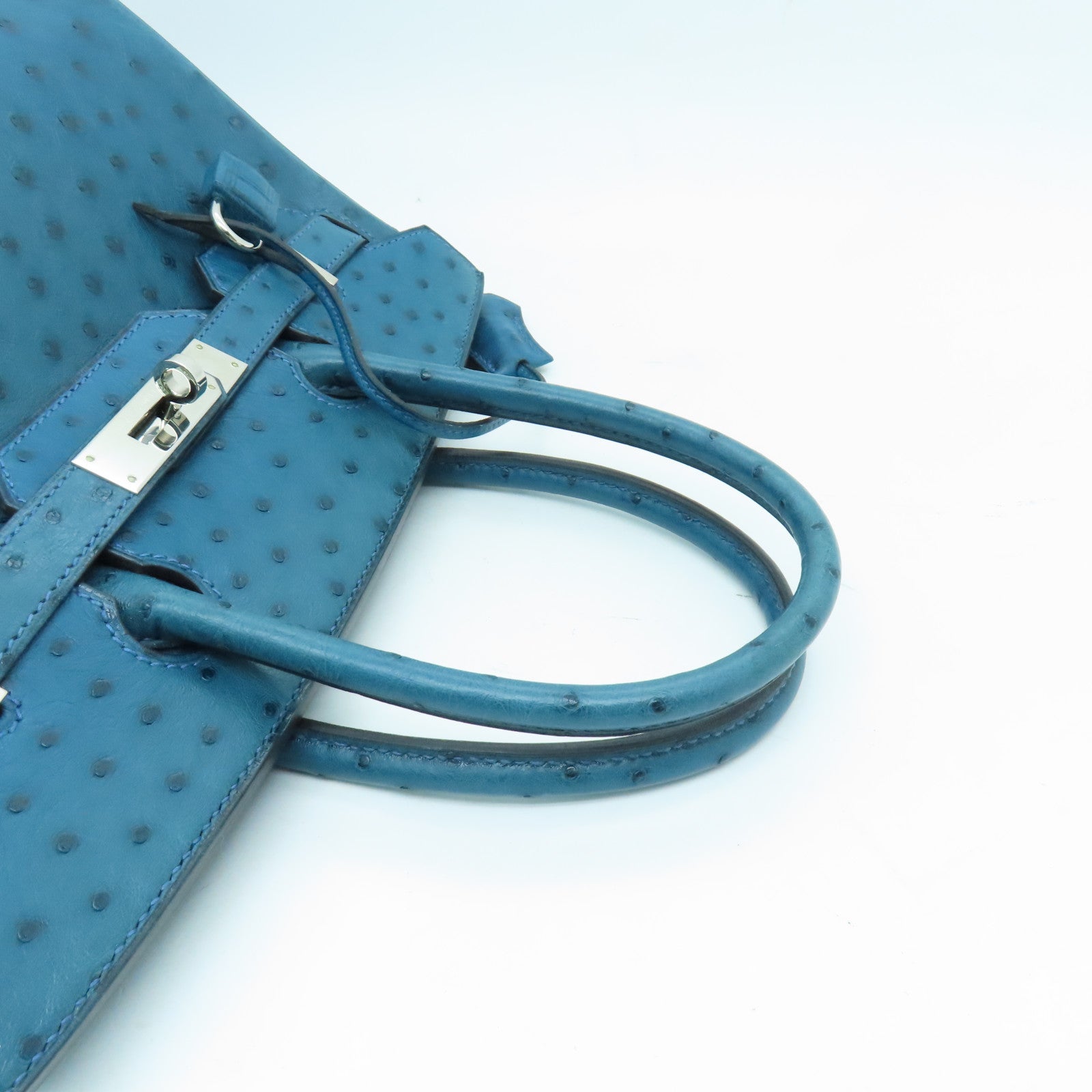 HERMES 【激減優惠】鴕鳥皮革Birkin 30銀扣手挽袋深藍色