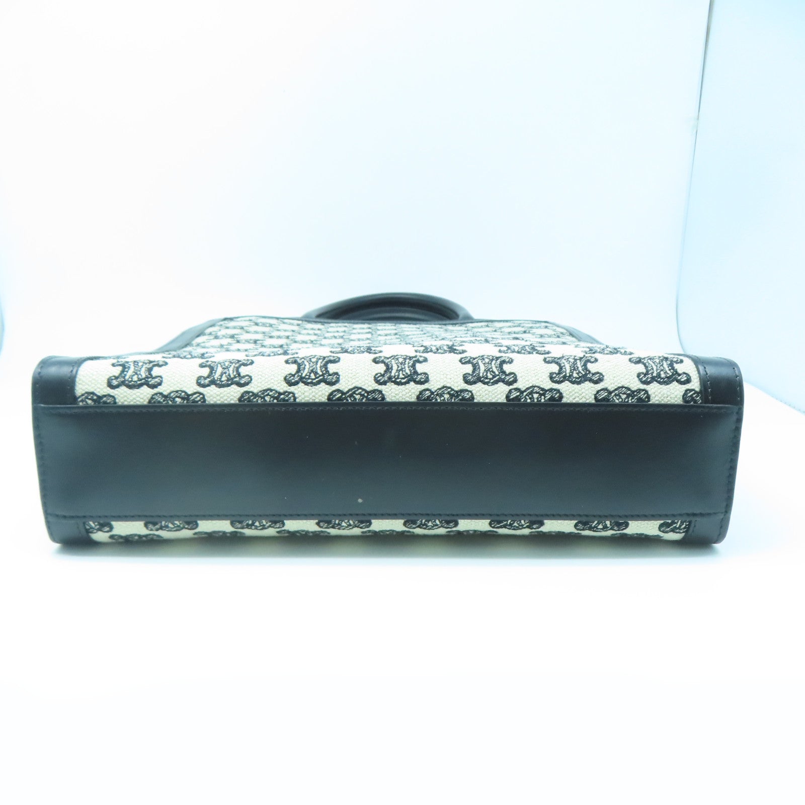 CELINE Canvas Hand Bag Gold Buckle Brown/Black