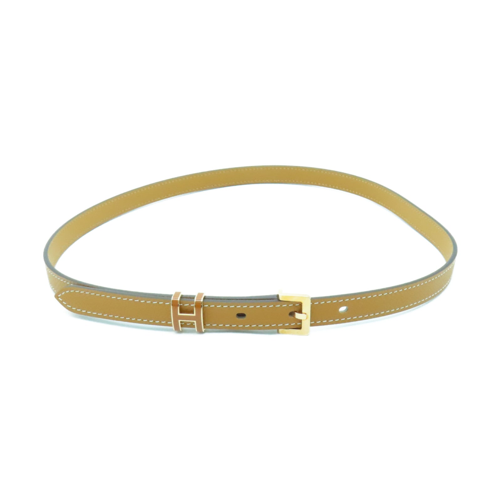 HERMES Epsom皮革Pop H Belt 75金扣皮帶Gold/啡色